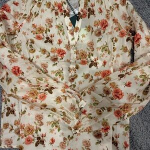 Tuckernuck Cream and Orange Floral Blouse